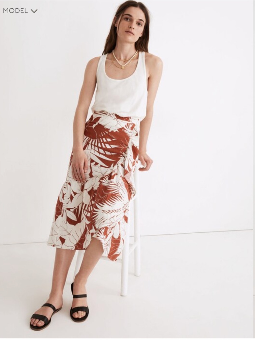 Madewell Linen-Blend Ruffle-Wrap Midi Skirt in Tropical Vacation
